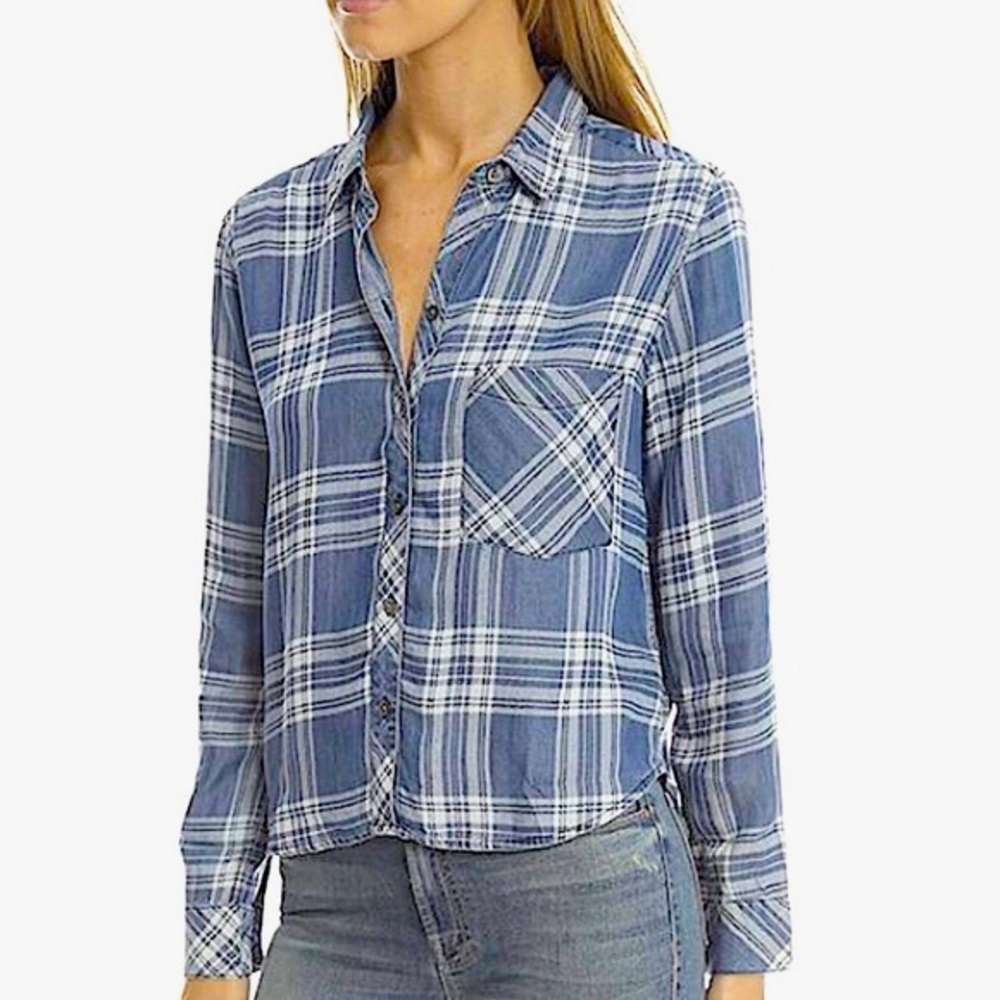 Rails Dana Dark Vintage Blue‎ Tartan Plaid Button Down Blouse M